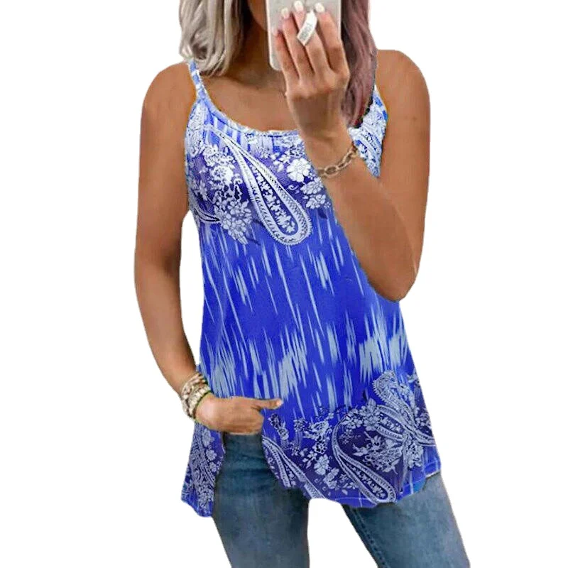 

New Fashion Women's Hot Style Suspender Printed Top Plus Size Halter Sexy Vest Ladies Casual Vest Top