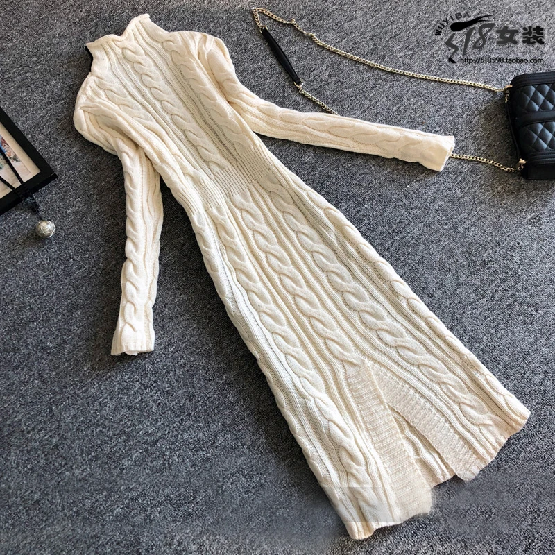 Flectit High Fashion Women Color Block Ribbed Knit Turtleneck Long Sweater Dress Sleeve Fall Winter Lady Outfit * | Женская одежда