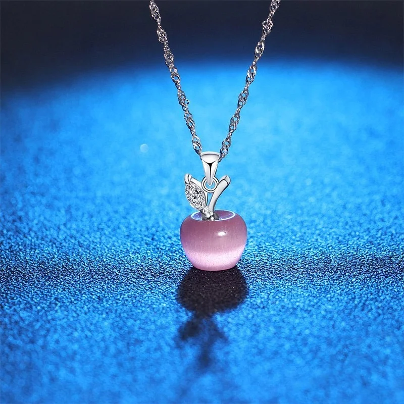 Apple Natural Stone Pendant Crystal Necklace Silver Plated Quartz Bead Necklaces Fashion Jewelry for Female Women Gift | Украшения и