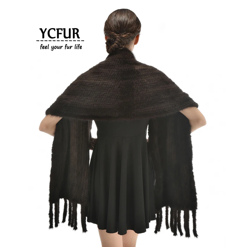 

YCFUR Women's Scarf Shawl Cape Winter Warm Hand Knitted Real Mink Fur Scarves Large Size Casual Ladies Shawls Wraps Female