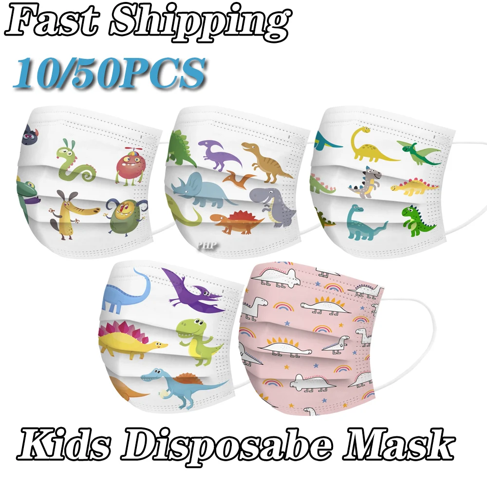 

10/50pcs Cute Children's Mascarillas Dinosaur Printed Disposable Mask Security Protection Masks Mouth Cover Mascarillas Niños