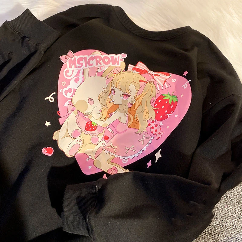 Женский свитшот с длинным рукавом розово-красный аниме принтом Love Girl японская