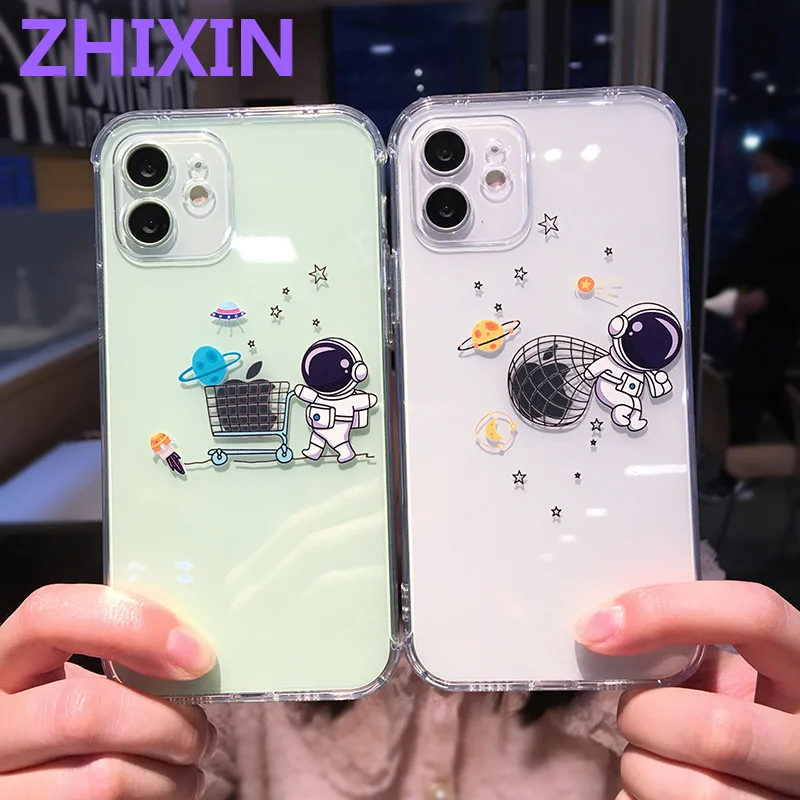 

Grappige Cartoon Astronaut Planeet Back Case for iphone 12 Pro Max Mini Transparante Soft Clear For iphone 11 X Xs Xr 7 8 Plus