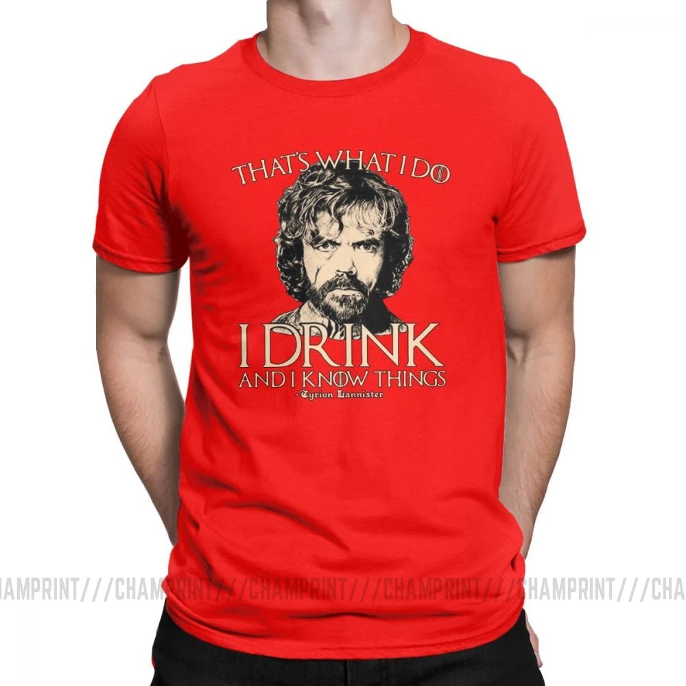 Красный Футболка «Игра престолов», футболки с надписью «I Drink And I Know Things», футболки с тирионом ланнистером для мужчин, винтажные топы с вырезом лодочкой, хлопок, 4X, 5X - Цвет: Красный