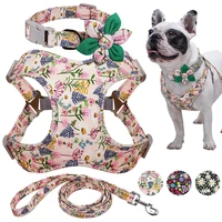 french bulldog harness leash and collar set printed no pull dog harness vest leash collar set for small medium large dogs
