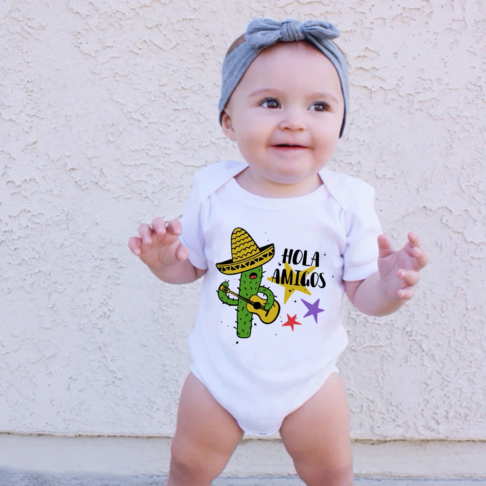 

Funny Cactus Hola Amigos European Harajuku Clothing Cartoon Novelty 2021 Gray Baby Boy Body Summer Loose Toddler Girl Bodysuits