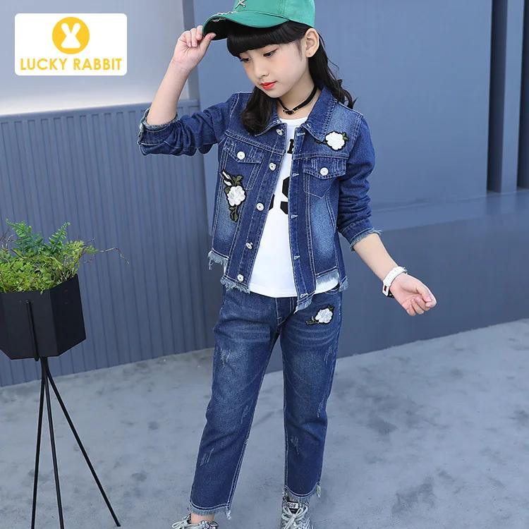 Осенняя одежда для девочек Современная джинсовая детская из коровьей кожи