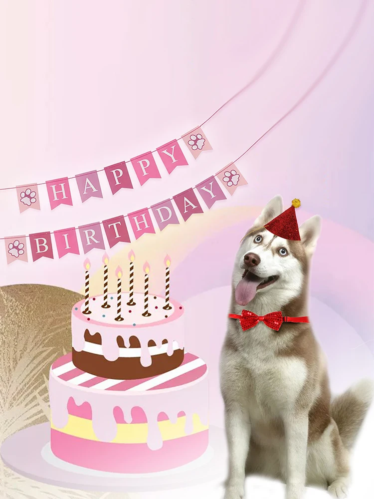

Handmade Adjustable Pet Birthday Party Decor for Cat Dog Scarf Hat Collar Banner Accessories for DIY Pet Party Supplies