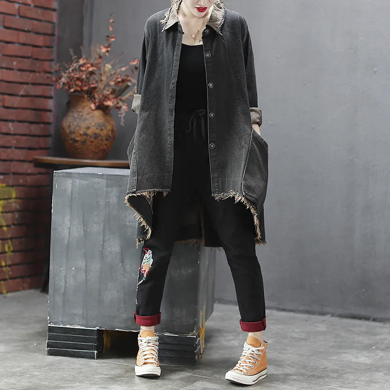 Уличная одежда для девочек джинсовые пальто с необработанными краями большие