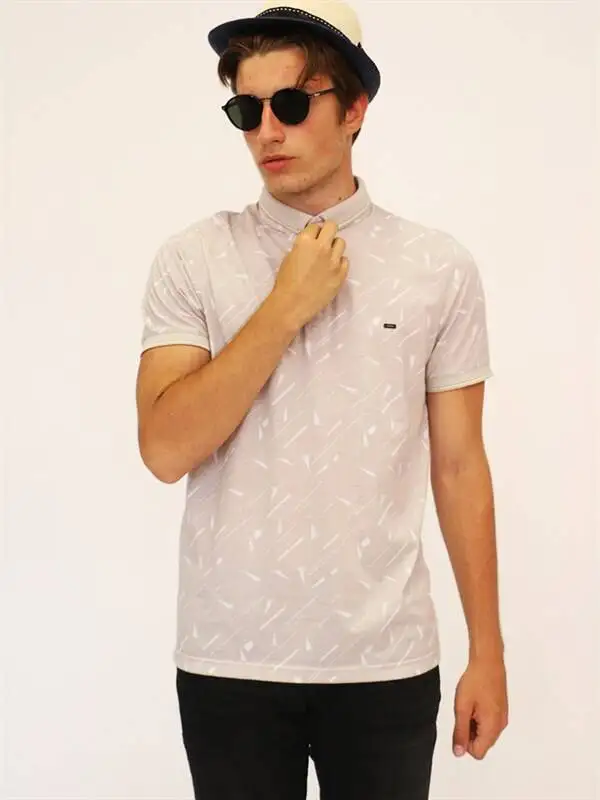 

Mens Beige Fine Patterned polo Neck T-shirt