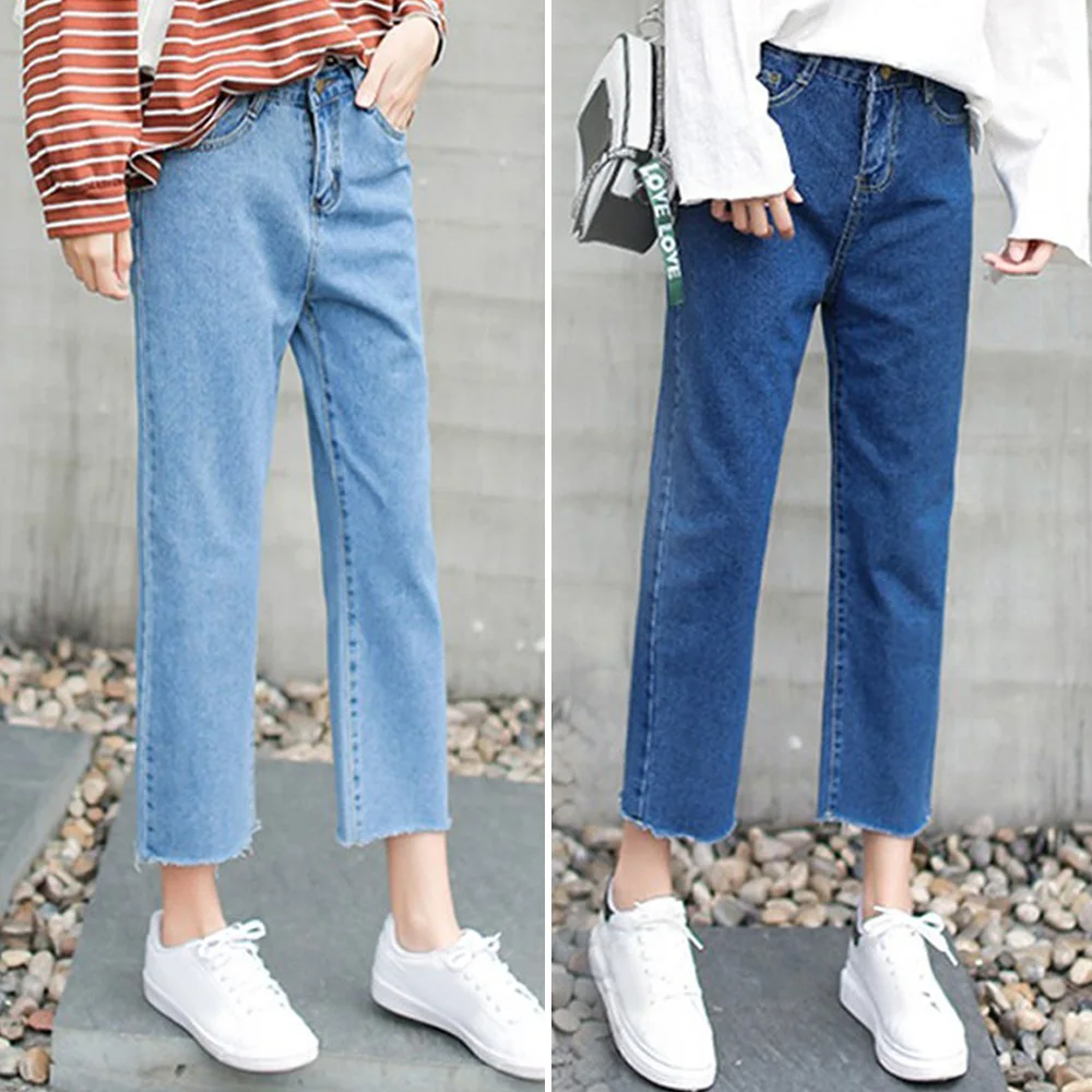 

Women High Waist Jeans Straight Leg Loose Plain Casual Denim