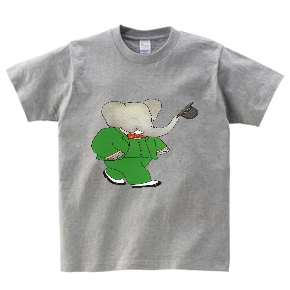 

2018 Summer T Shirt Children Short Sleeve Tee Babar The Elephant Print T-Shirt Kids Cartoon Tops T Shirt For Boy And Girl NN