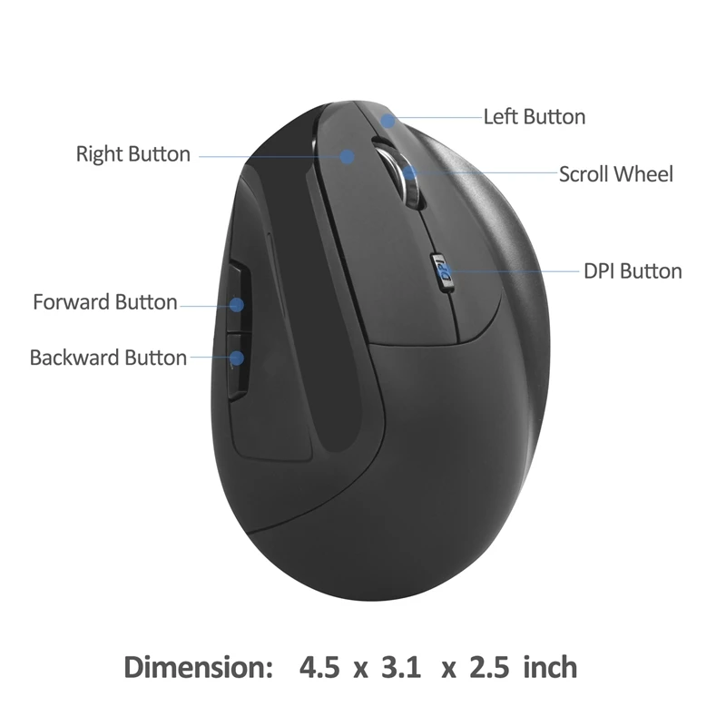 Ergonomic Wireless Mouse 2.4G Vertical Optical with 800/1200/1600 DPI for Laptop PC Computer MacBook Reduce Wrist Pain | Компьютеры и