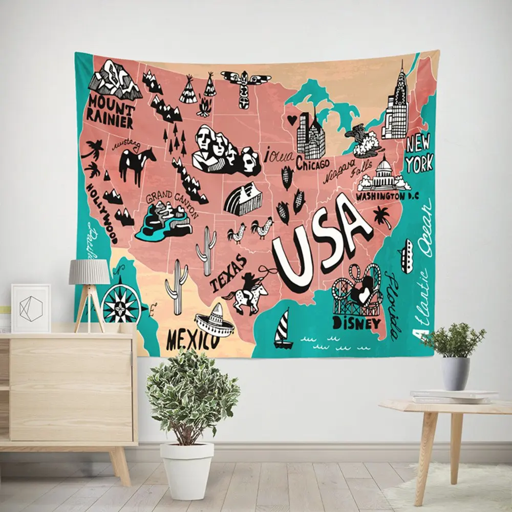 Винтажная карта мира в США настенный подвесной гобелен для спальни декор