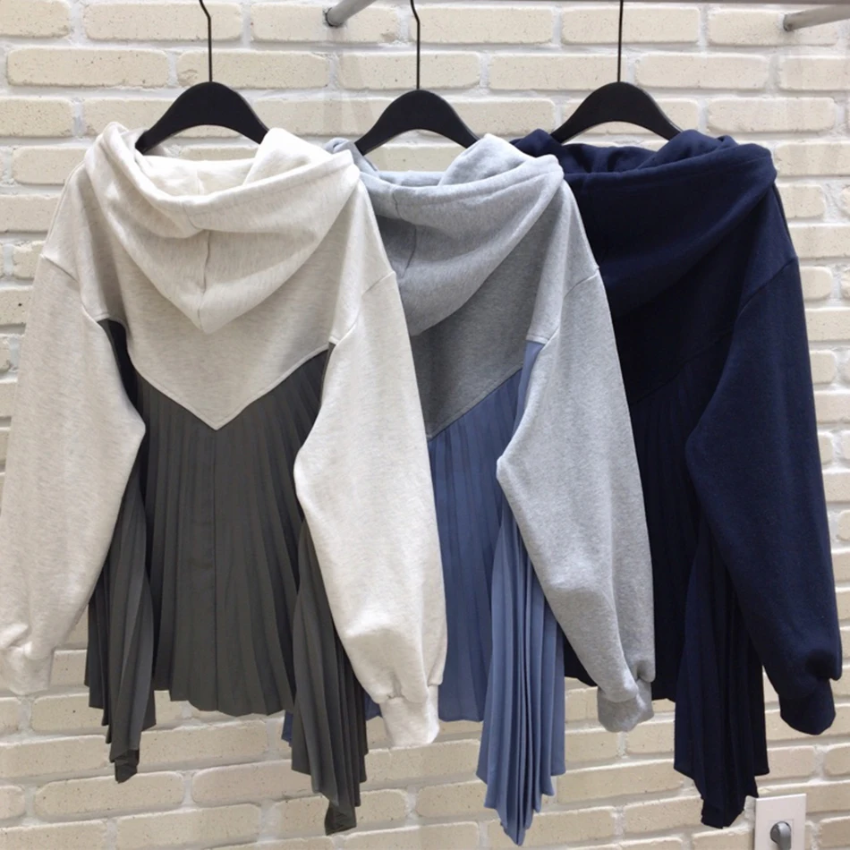 

2021 New Women'S Ruffled Contrast Patchwork Sweatshirt Causal Jacket Long-Sleeved Zipper Hooded Jacket