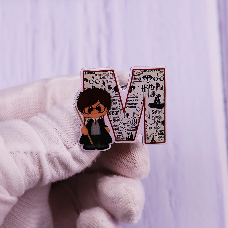 Эмалированная булавка H-Поттера с алфавитом бухстабейная брошь буквой M