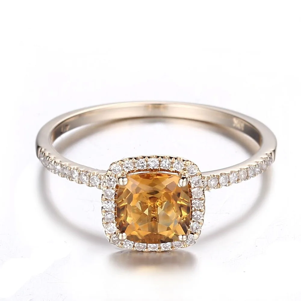 6x6 мм Подушка 0.85CT натуральный цитрин твердый 14KT желтое золото настоящие