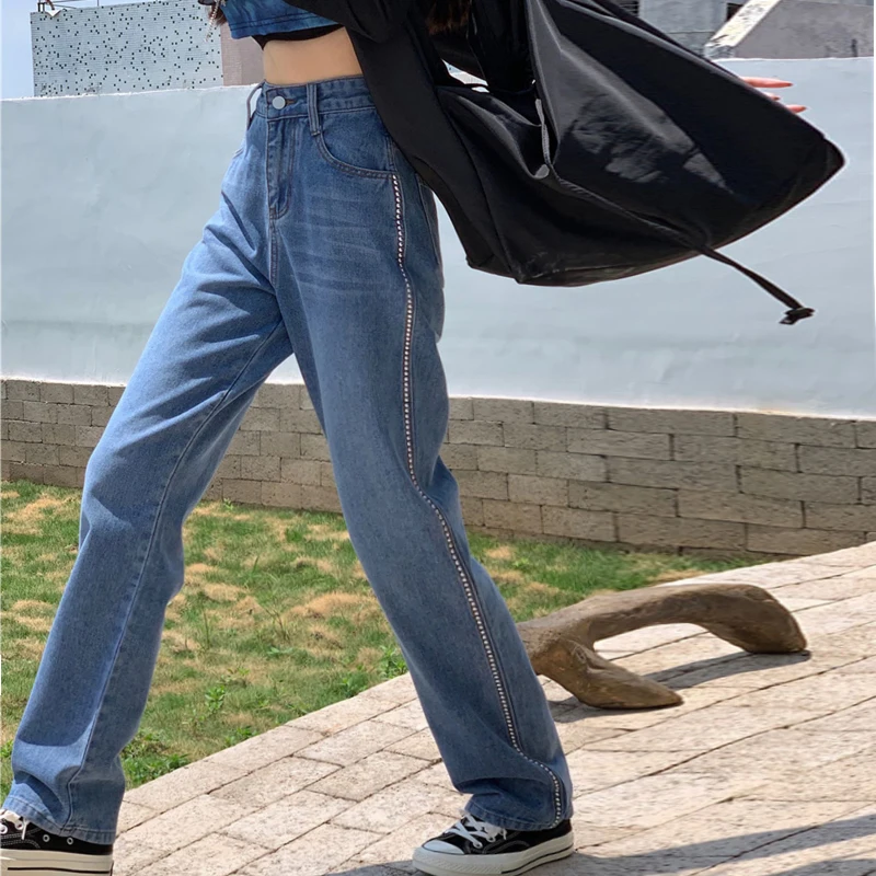 

Women Hiphop Pantalon 2021 Drill Patchwork Jeans Fashion Y2K Harajuku Loose Denim Wide Leg Pants Female Sweetpants Trousers P060