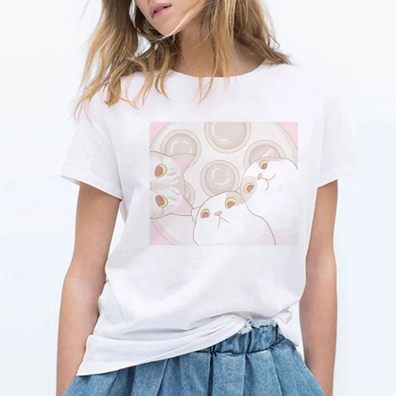 

Women Tshirt Female Cartoon Cat Tops Tees Short Sleeve Casual Ulzzang Kawaii Harajuku T Shirt Vintage Women T-shirt Clothes
