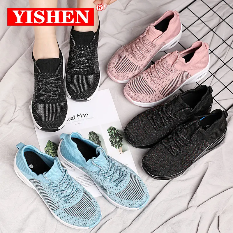 

ISHEN New Platform Ladies Sneakers Air Mesh Breathable Women Casual Shoes Fashion Height Increasing Female Shoes Size 35-42