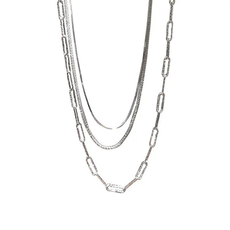 

Bright Galaxy Flash Chain Snake Bone Chain Super Fairy High-end Silver Necklace Women's Necklace Gold Classic Three Layers N8