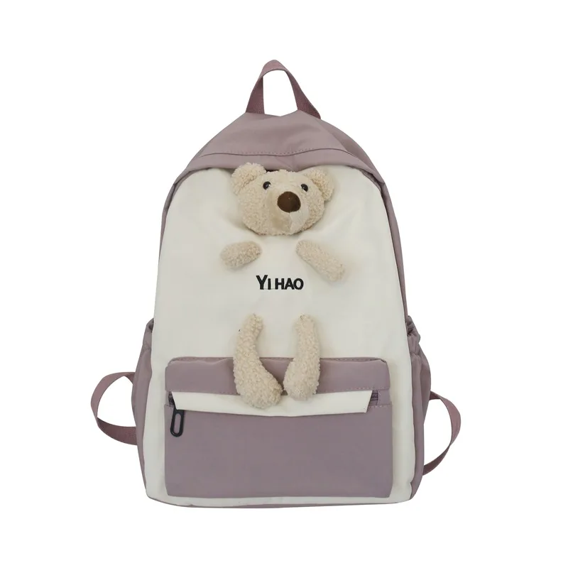 Милый мультяшный рюкзак с медведем, яркая школьная сумка контрастных цветов для девочек-подростков, сумки для книг, женские сумки на плечо