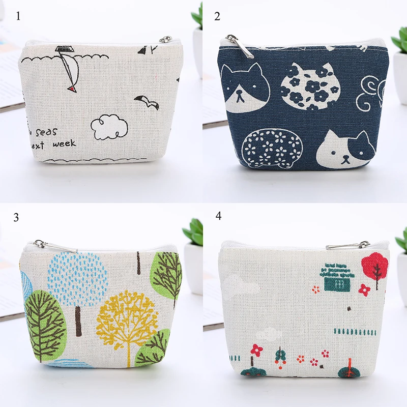 Korean Simple Coin Bag Kids Change Purse Girls Small Wallet Cute Linen Floral Cartoon Money Pouch Card Holder for Children | Багаж и сумки