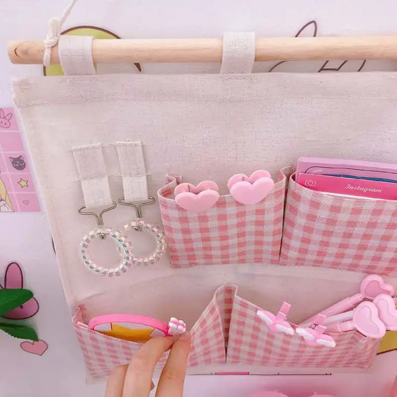 

Multifunctional Hanging Partition Storage Bags Cotton Linen Fabric 5 Grids Wall Hanging Storage Bag Home Decoration Accessories