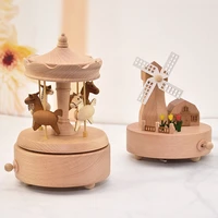 wood up and down carousel music box architecture shape boys and girls birthday presents christmas gift home pendulum fine
