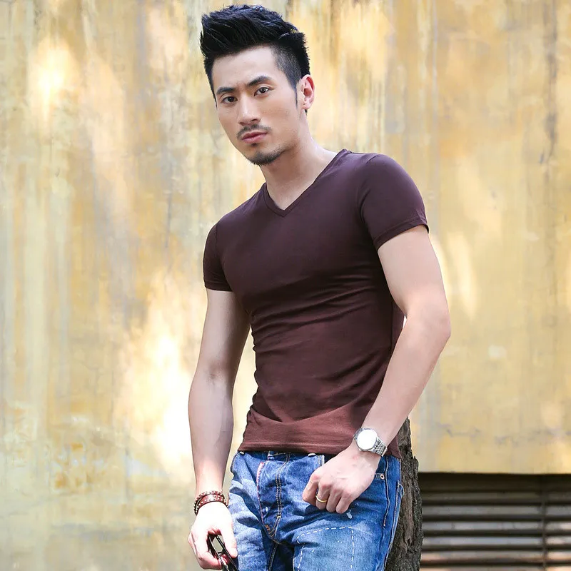 

4042-spring and summer neck printing T-shirt short-sleeved color Korean student trend wild clothes
