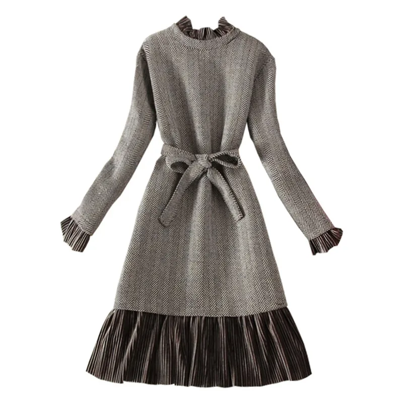 Женское облегающее шерстяное платье из двух предметов элегантное офисное