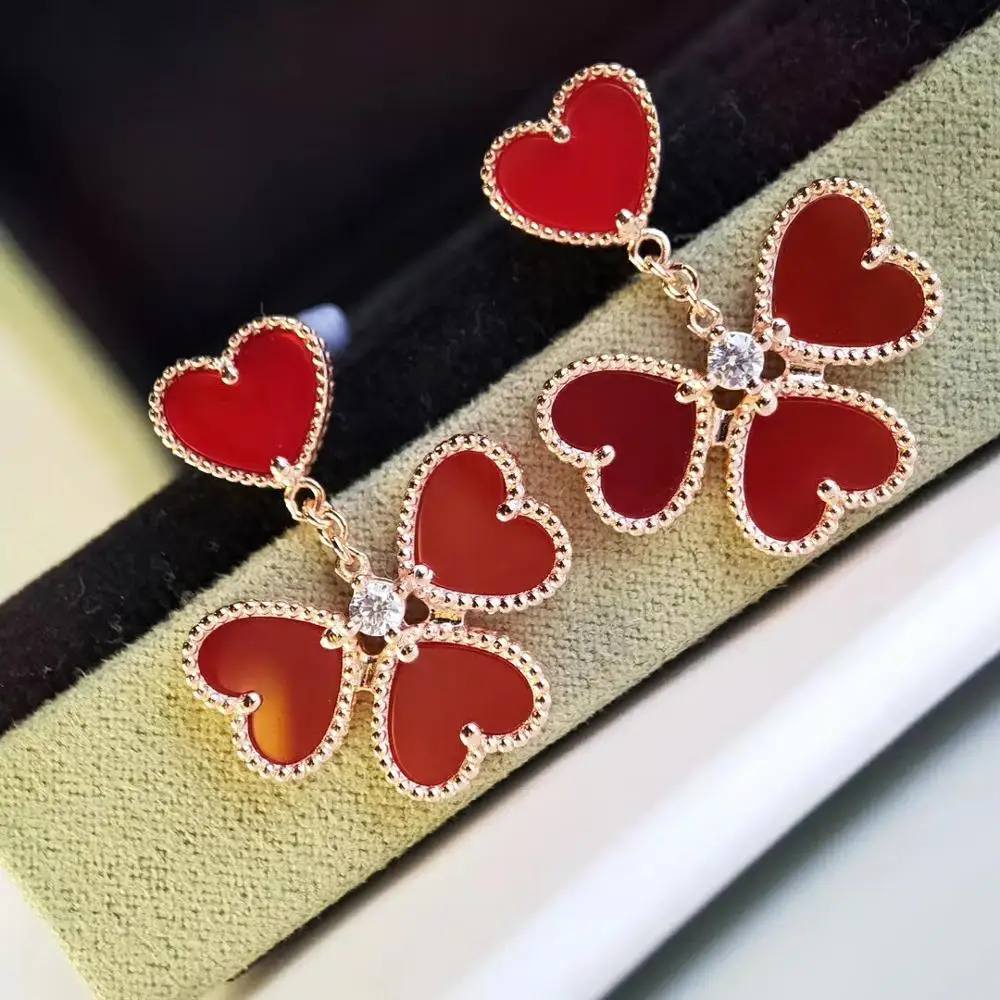 925 серебро любовь 4 серьги в форме сердца из перламутровый красный lucky для