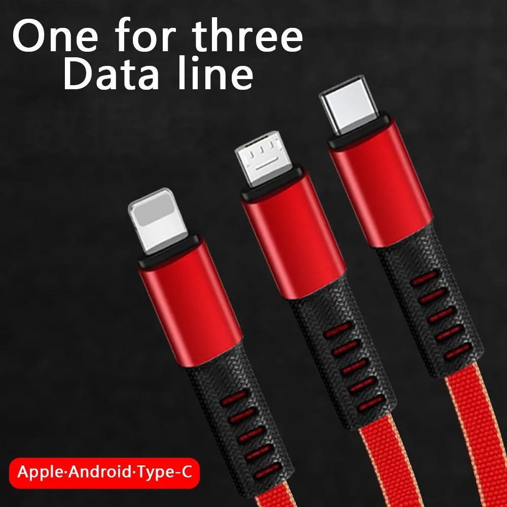 USB кабель для iPhone XS X 8 7 6 Быстрая Зарядка Кабели нейлон 3 в 1 мульти Тип C Micro USB кабель для передачи данных для samsung зарядное устройство Шнур
