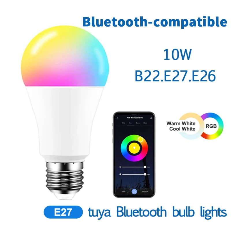 

10W Tuya Bluetooth-compatible Smart Led Light Bulb E27/B22 RGB Dimmable Lamp Timing Function APP Smart Life Alexa Google Home