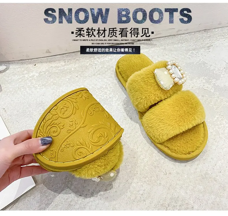 Winter New Ladies Cotton Slippers Simple and Comfortable Bow Cotton Slippers Women Flat Slippers Women Furry Slippers Women