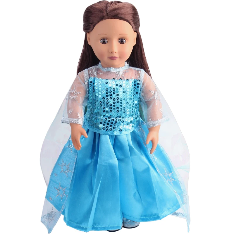 

18 Inch American Doll Girls Princess Blue Dress Blue Gauze Gown Newborn Skirt Baby Toys Accessories Fit 43 Cm Boy Dolls Gift c79