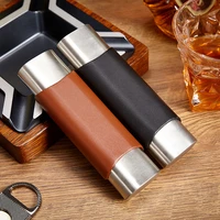 cigar case portable leather metal cigar humidor 2 tubes holder mini travel cigars accessories with gift box for cohiba cigar