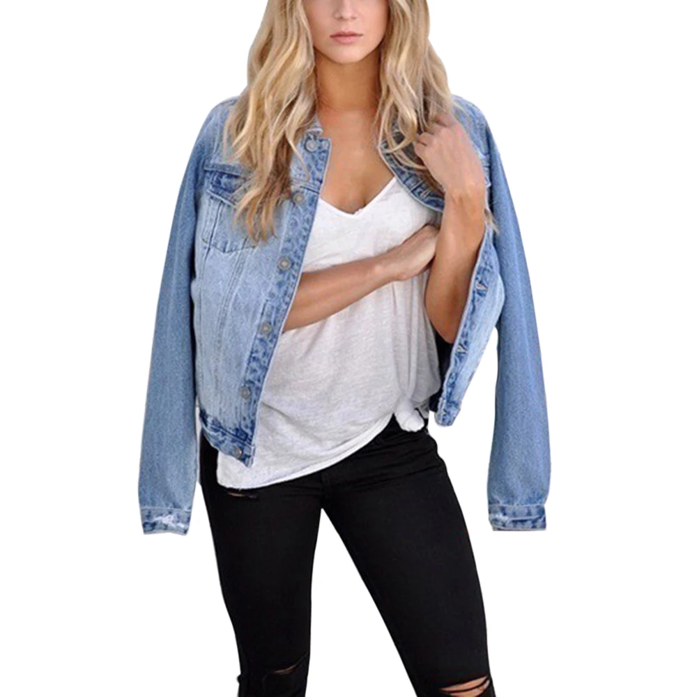 Осенняя джинсовая куртка для женщин Ретро стиль длинный рукав джинсовые куртки