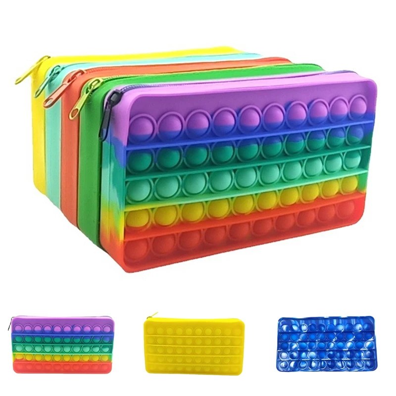 

School Season Hot Kids Pencil Case Decompression Creative Silicone Pop Its Bubble Toy Luminous Dimmer Fidget Toys Stationery Bag