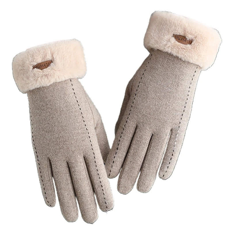 

Women Winter Faux Wool Full Finger Gloves Plush Lined Letter Touchscreen Mittens 50PF