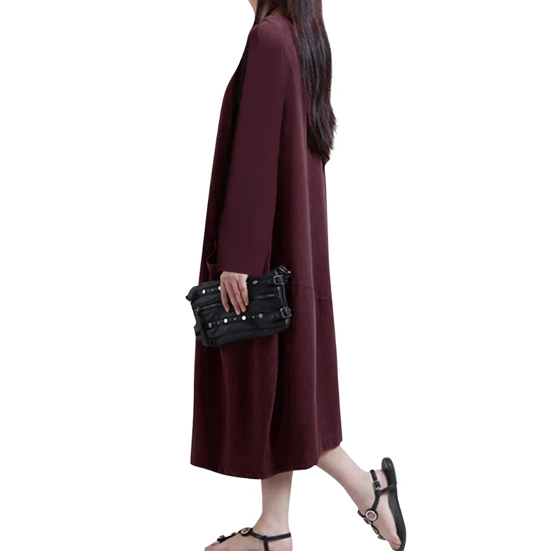 Модное женское повседневное свободное платье миди однотонное длинное