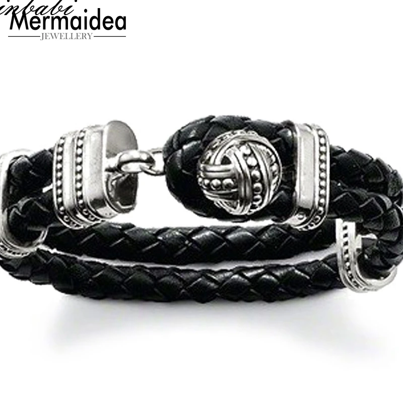 Кожаный браслет с шаровыми манжетами Rebel посеребренное ювелирное изделие 2020