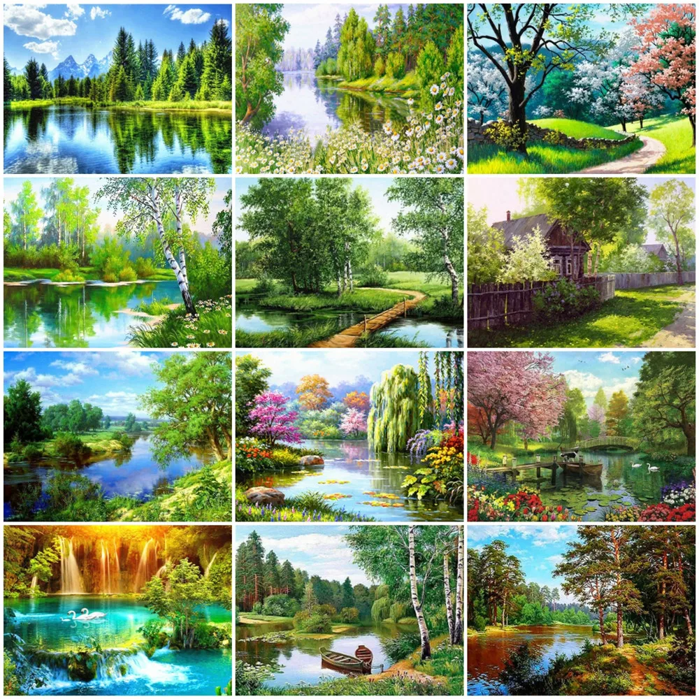 

Алмазная живопись HUACAN с нубуковым пейзажем, вышивка крестиком, 5D «сделай сам», мозаика, весна, алмазная живопись