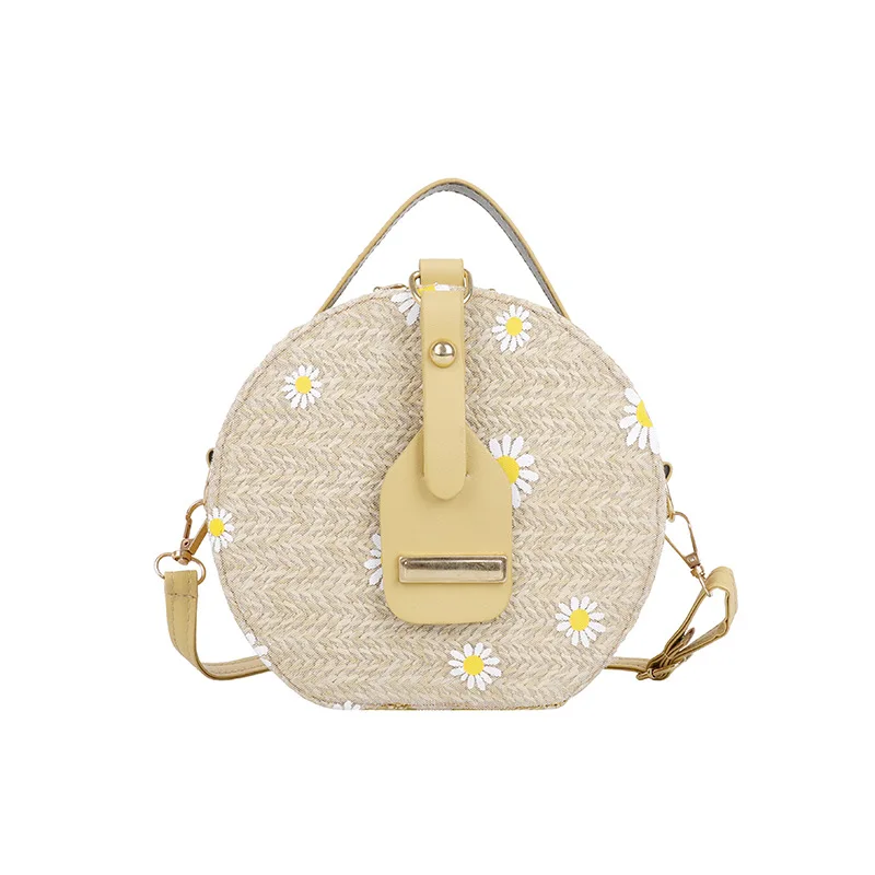 

Bag female 2021 new fashion knitting small daisy one shoulder slant span bag summer backpack girl portable small round bag