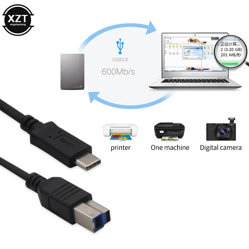 

Кабель USB-C/USB 3.0 B, для передачи данных, 10 Гбит/с, для телефона, MacBook, ноутбука, принтера, жесткого диска, сканера