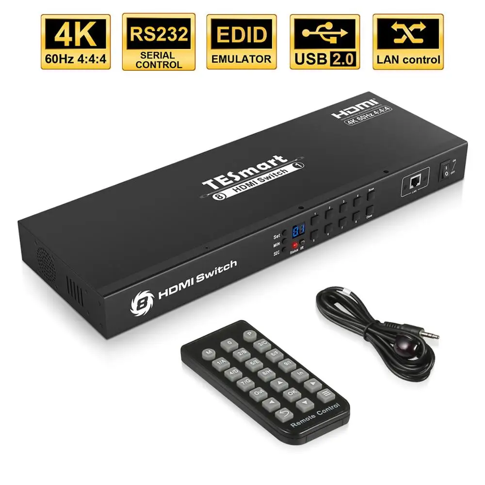 Коммутатор переключатель HDMI с поддержкой 8 входов 1 выход 4K @ 60 Гц HDCP2.2