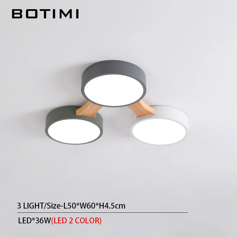3 Light-LED 2 Color BOTIMI 220V светодиодный потолочный светильник s с круглым металлическим абажуром для гостиной современный поверхностный потолочный светильник Деревянный светильник для спальни - Цвет корпуса: 3 Light-LED 2 Color