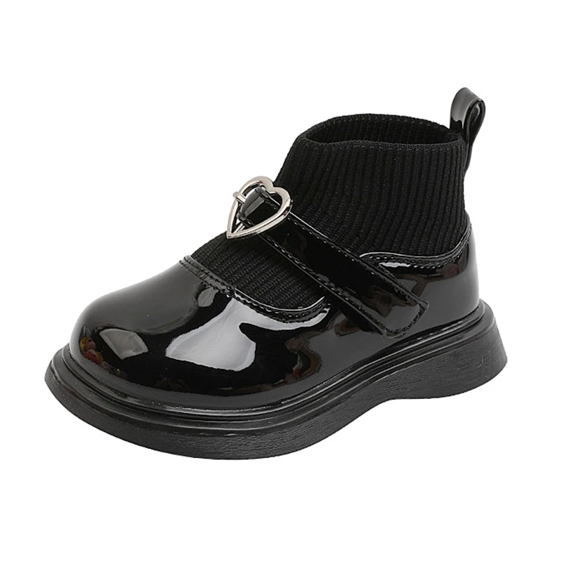 

14-19cm Patent Leather Winter Shoes For Children,Knitting Sock Boots For Girls,Bright Fashion Kids Women's boots With Velvet