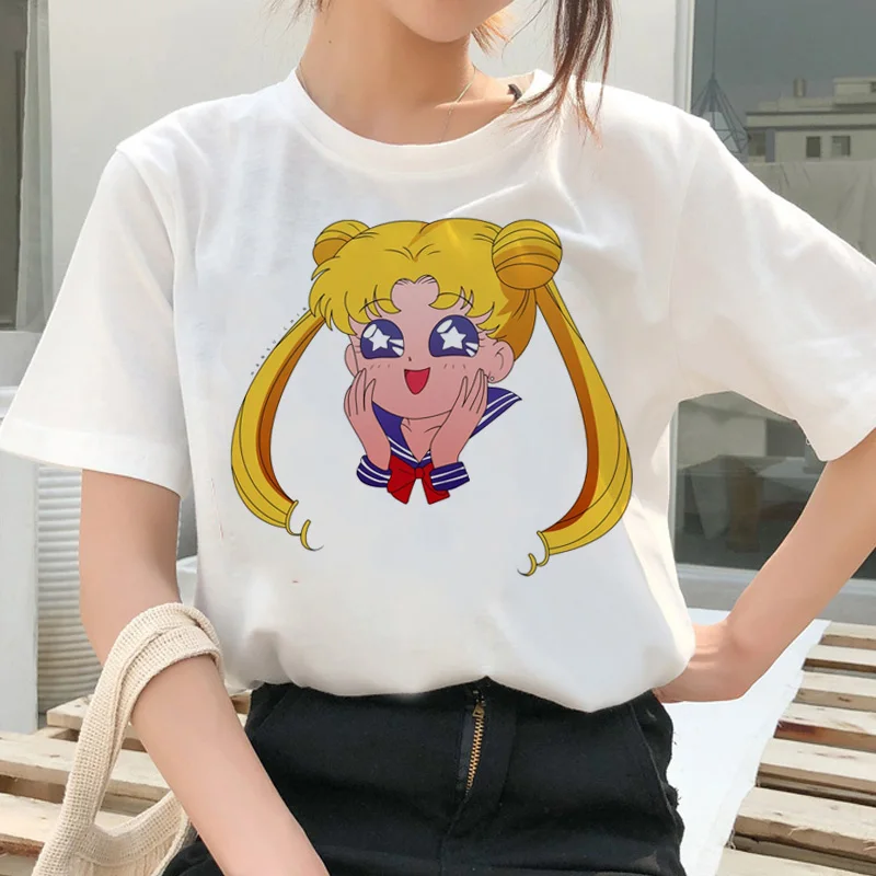 

Women Harajuku Summer Short Sleeve Clothes Sailor Moon Funny Female Fashion T-shirt 90s Girls Cute Ulzzang Cartoon Cat Tshirt