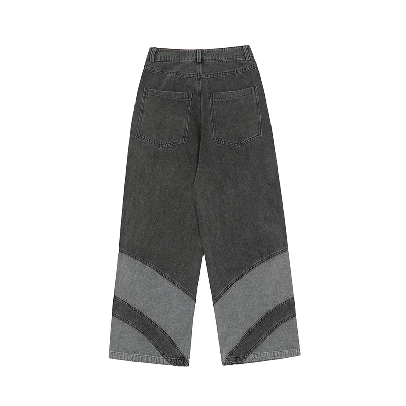 

Color Contrast Spliced Frayed Casual Jeans for Men and Women Straight Loose Washed Denim Trousers Oversize Hip Hop Baggy pants